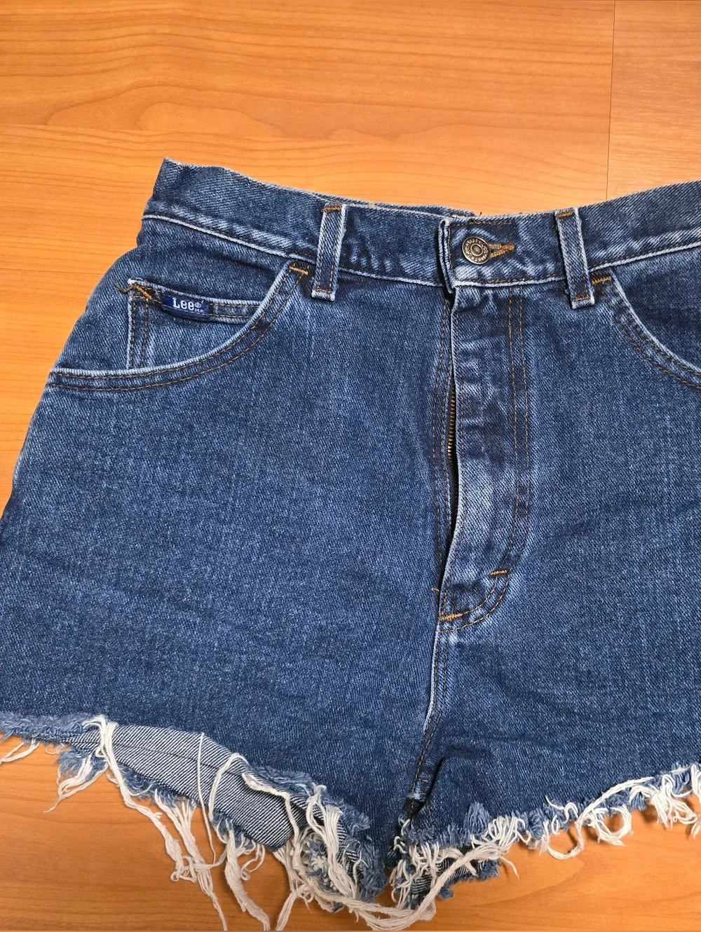 Lee Women's Dark Indigo Distressed Vintage Denim Cutoff Shorts 26